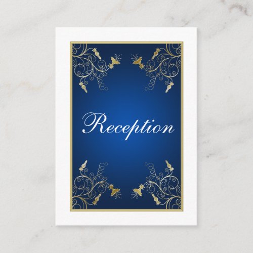 Navy Blue, White, and Gold Floral Enclosure Card Business Card