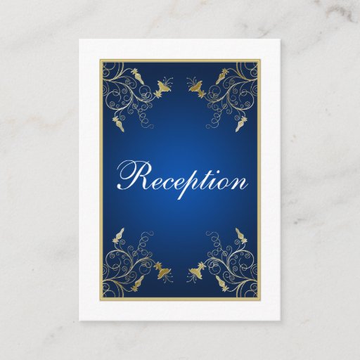 Customizable Navy Blue, White, and Gold Floral Enclosure Card Business Card