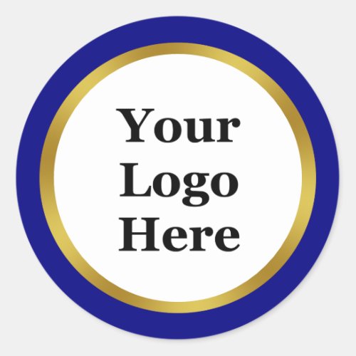 Navy Blue White and Gold Your Logo Here Template Classic Round Sticker