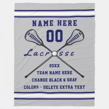 Navy Blue  White And Gray Lacrosse Fleece Blanket by LittleLindaPinda at Zazzle