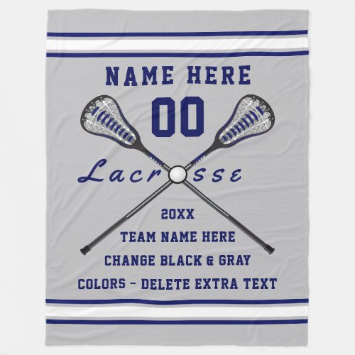 Navy Blue White and Gray LaCrosse Fleece Blanket