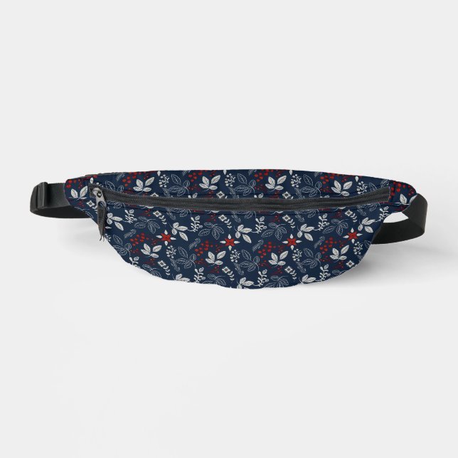 Navy Blue White and Red Floral Fanny Pack (Front)