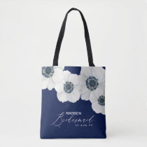 Navy Blue &amp; White Anemones Modern Bridal Party Tote Bag