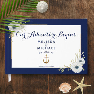 Navy Blue & White Anemones⚓ Nautical Wedding Guest Book