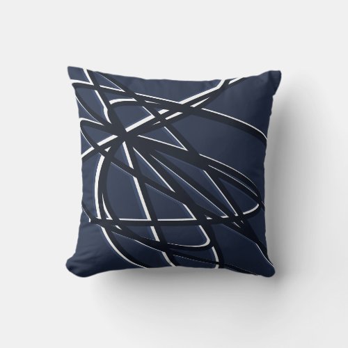 Navy Blue  White Artistic Abstract Linear Design Throw Pillow