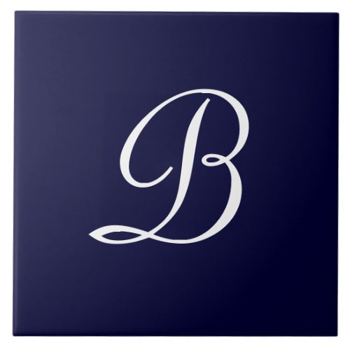 Navy Blue  White B Monogram script text Ceramic Tile