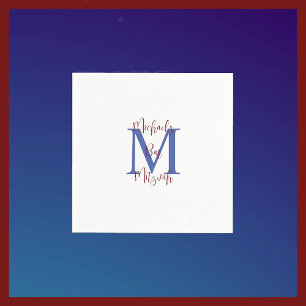 Navy Blue White Bar Mitzvah Name Monogram  Napkins