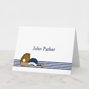 Navy Blue White Baseball Custom Thank You Note Card