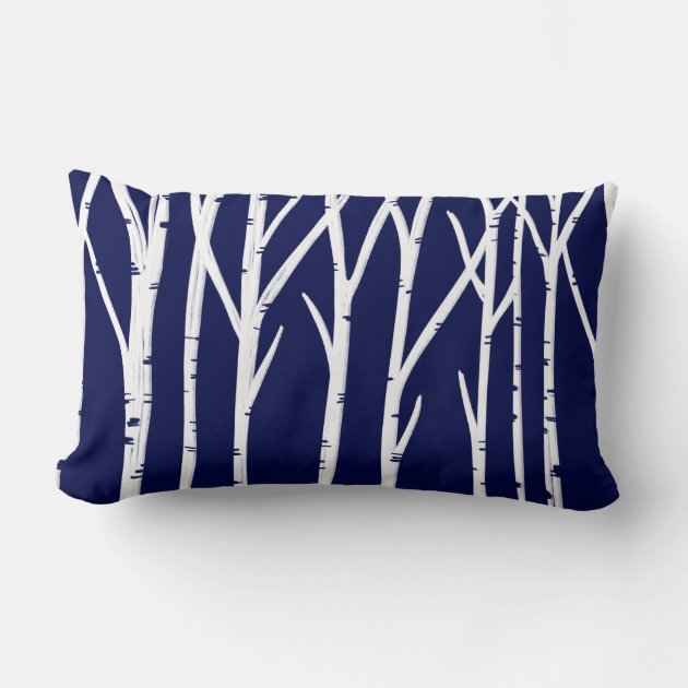 Navy Blue White Birch Tree Forest Christmas Lumbar Pillow Zazzle