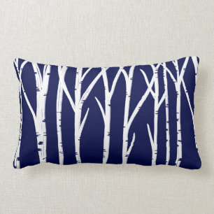 Navy Blue & White Birch Tree Forest Christmas Lumbar Pillow