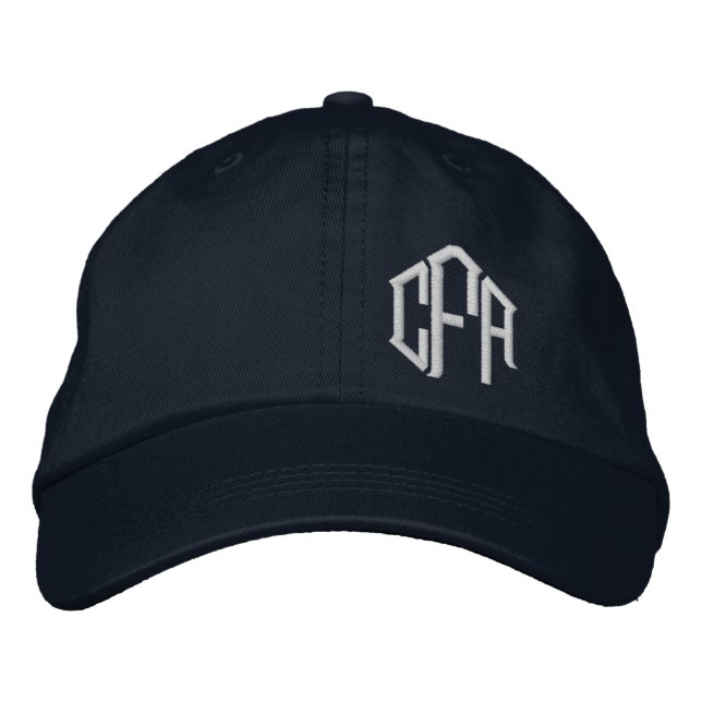 Navy Blue White Block Font Monogrammed  Embroidered Baseball Cap (Front)