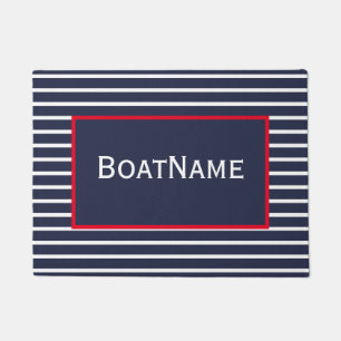 Navy Blue & White Boat Name Doormat