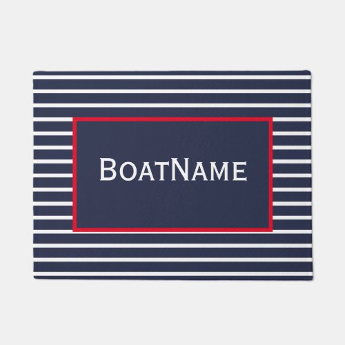 Navy Blue  White Boat Name Doormat