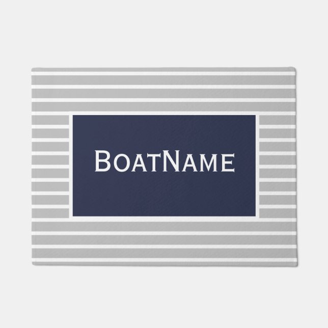 Navy Blue & White Boat Name Doormat (Front)