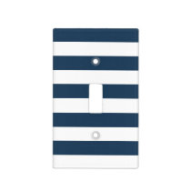 Navy Blue & White Bold Stripes Light Switch Cover