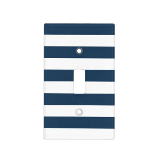 Navy Blue & White Bold Stripes Light Switch Cover