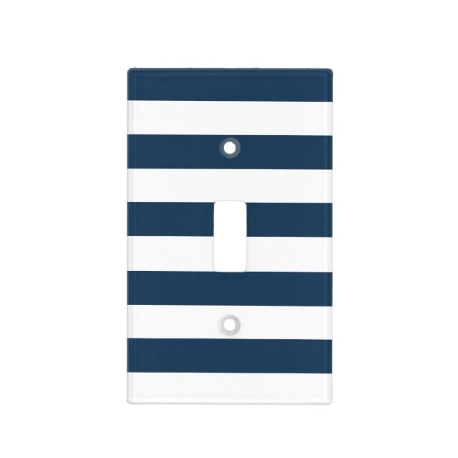 Navy Blue & White Bold Stripes Light Switch Cover (Front)