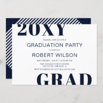Navy Blue White Bold Typography Graduation Party I Invitation