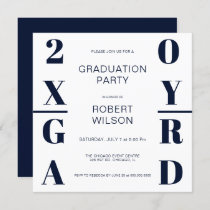 Navy Blue White Bold Typography Graduation Party   Invitation