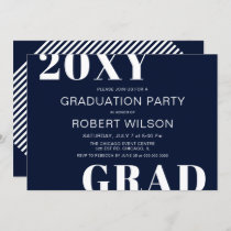 Navy Blue White Bold Typography Graduation Party Invitation