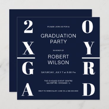 Navy Blue White Bold Typography Graduation Party  Invitation