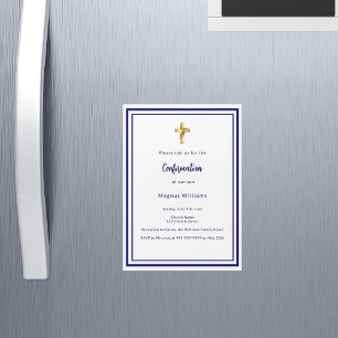 Navy blue white boy Confirmation Magnetic Invitation