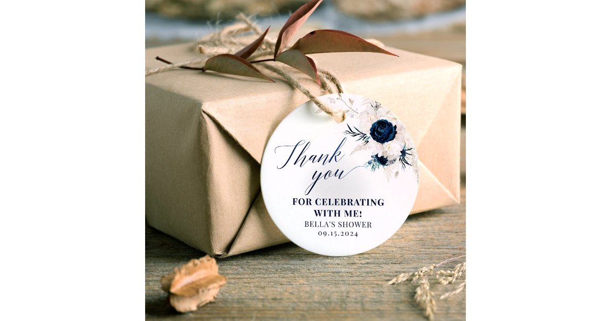 Navy Blue White Bridal Shower Thank You Favor Tags | Zazzle
