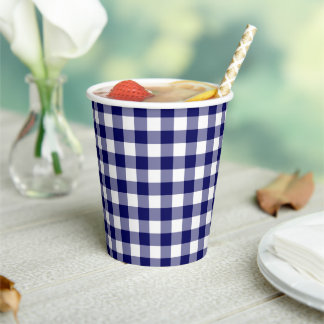 Navy Blue White Buffalo Check Paper Cups