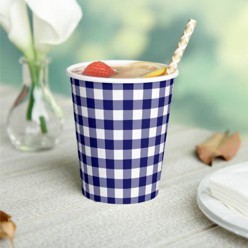Navy Blue White Buffalo Check Paper Cups