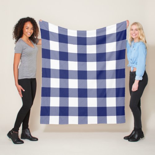 Navy Blue White Buffalo Plaid Farmhouse Fleece Blanket