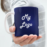 Navy blue white business logo coffee mug<br><div class="desc">A navy blue background. The blue color is uneven. Personalize and add your business logo (3)</div>