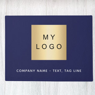 Navy blue white business logo doormat