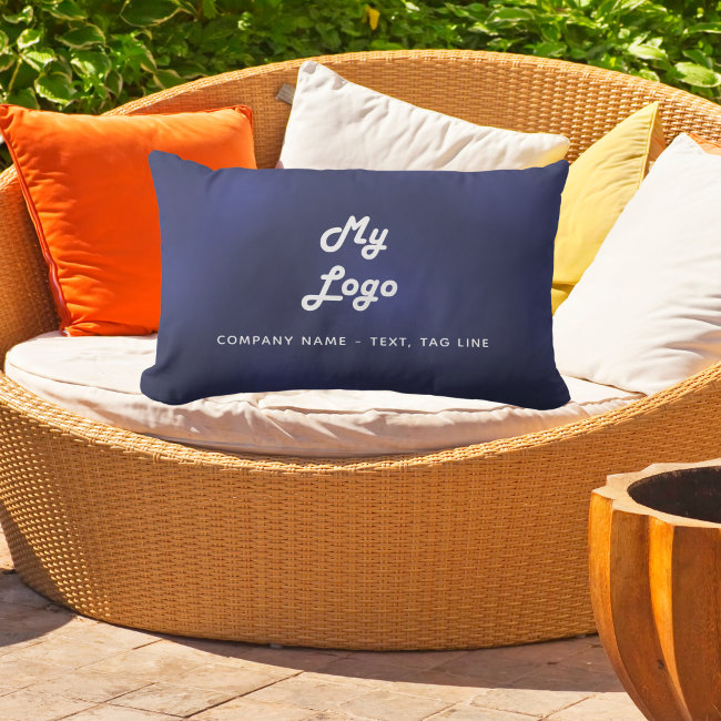 Navy blue white business logo elegant pool lumbar pillow