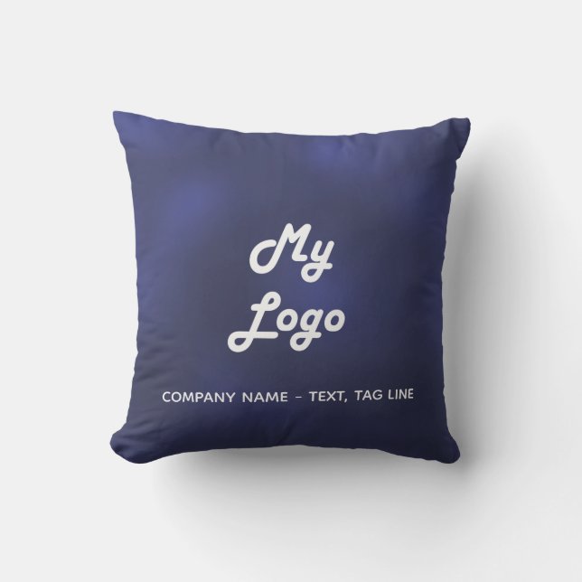 Navy blue white business logo elegant pool outdoor pillow (Front)