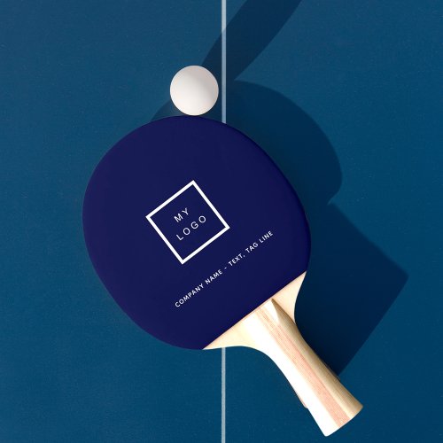 Navy blue white business logo ping pong paddle