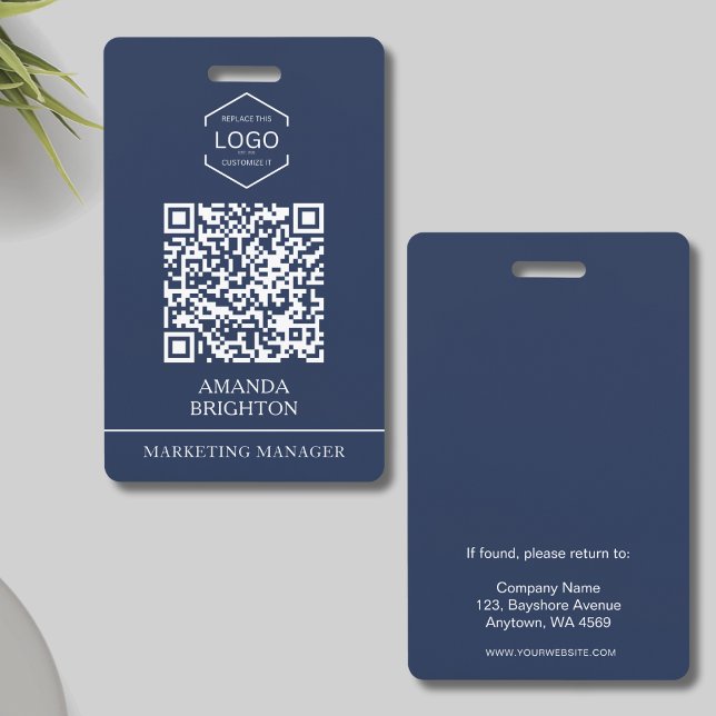 Navy Blue White Business Logo QR Code  Badge (Creator Uploaded)