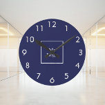 Navy blue white business logo round clock<br><div class="desc">A classic navy blue background. Personalize and add your business,  company logo.  White clock numbers.</div>