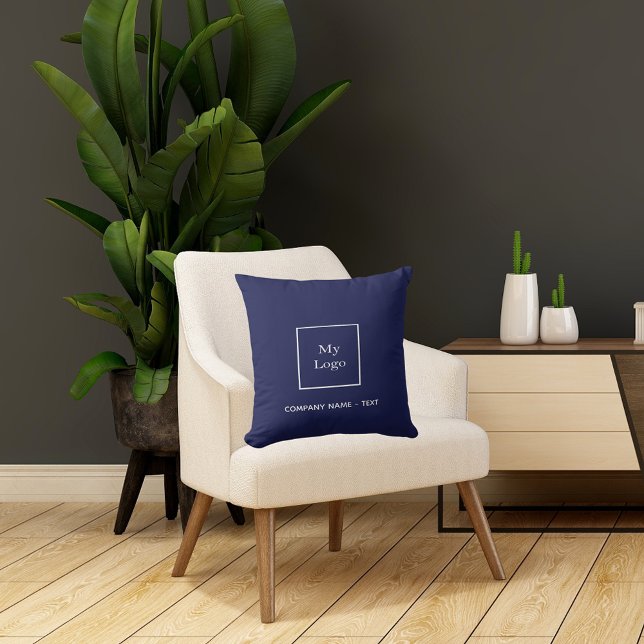 Navy blue white business logo throw pillow (Creator Uploaded)