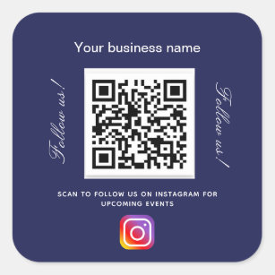 Navy blue white business name qr code instagram square sticker