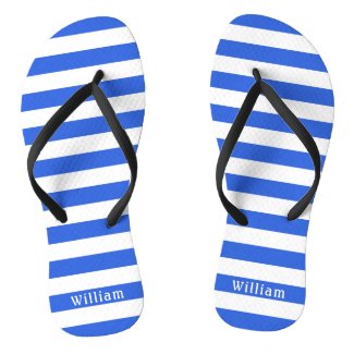 Navy Blue White Cabana Stripes Personalized Beach