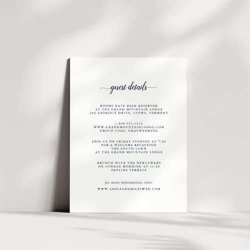 Navy Blue  White Calligraphy Guest Details Card