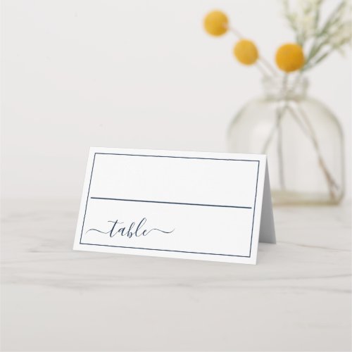 Navy Blue White Calligraphy Script Elegant Wedding Place Card