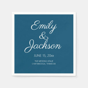 Navy Blue White Calligraphy Script Wedding Napkins
