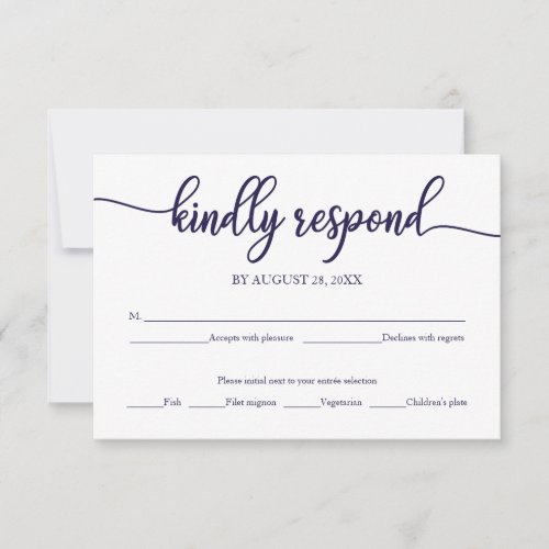 Navy Blue White Calligraphy Wedding RSVP Card