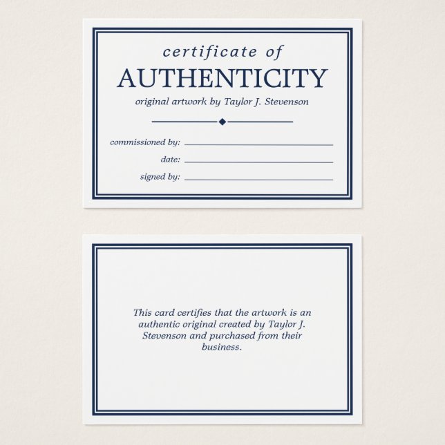Navy Blue White Certificate of Authenticity | Zazzle