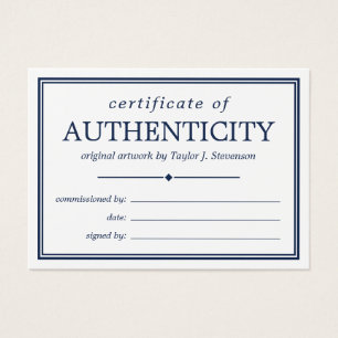 Navy Blue White Certificate of Authenticity