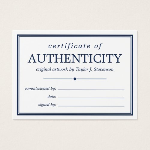 Navy Blue White Certificate of Authenticity