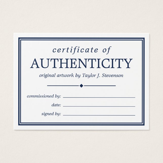 Navy Blue White Certificate of Authenticity (Front)