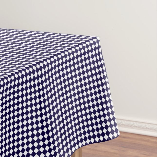 Navy Blue White Checkered Check Pattern Modern Tablecloth (In Situ)