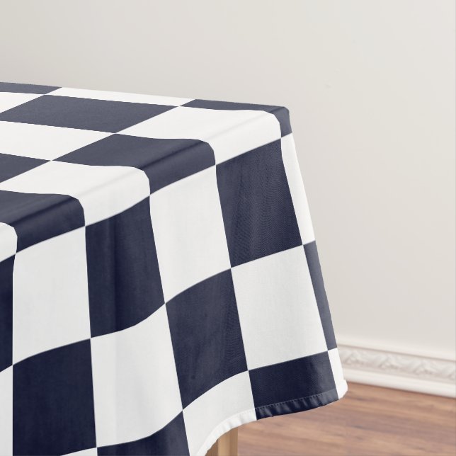 Navy Blue White Checkered Pattern Dining Table Tablecloth (In Situ)